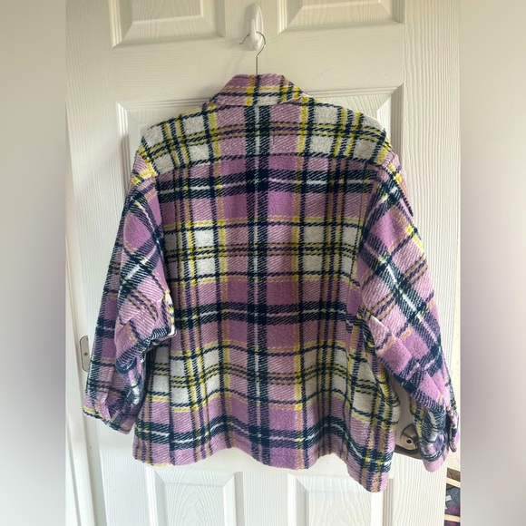 NWOT BLOGGERS FAV THICK PLAID FLANNEL SHACKET w CRYSTAL BUTTONS - Picture 4 of 7